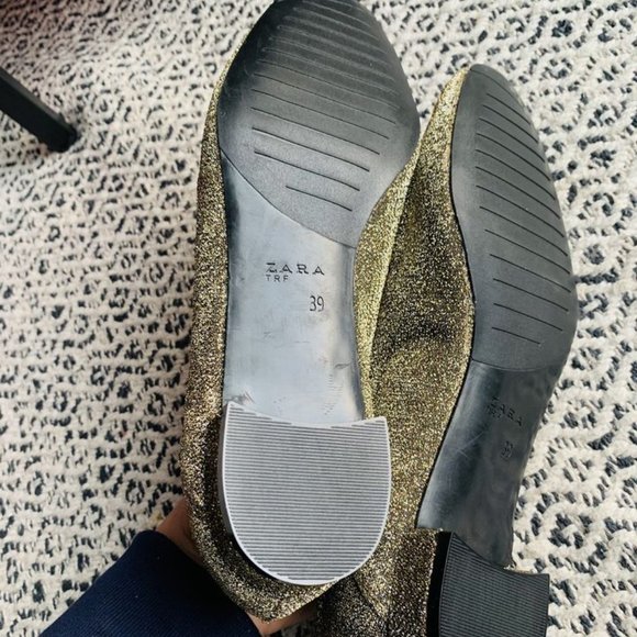 NEW Zara TRF Gold Glitter Ballet Flats Style Shoes - Picture 2 of 4